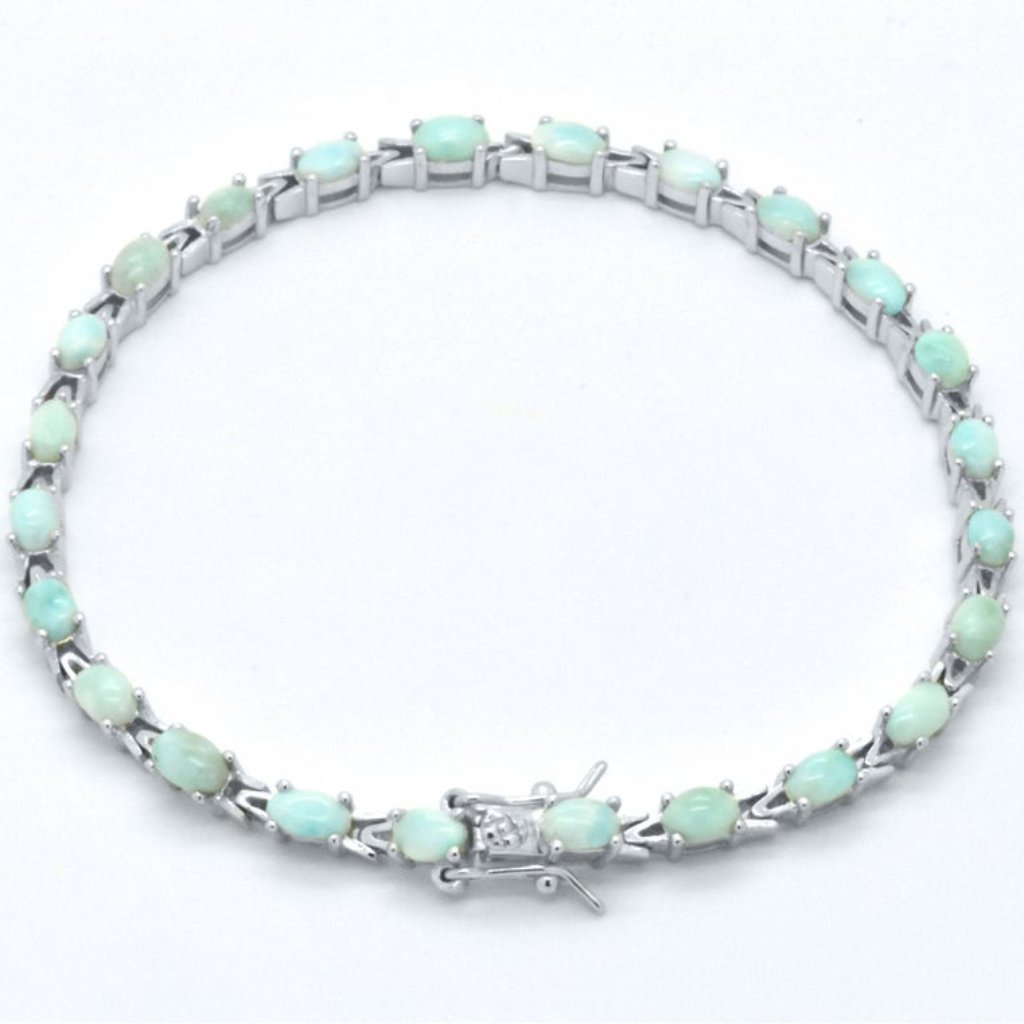 925 Silver Oval Natural Larimar Tennis Bracelet